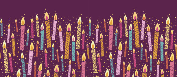 燃烧蜡烛水平无缝图案边界图片下载