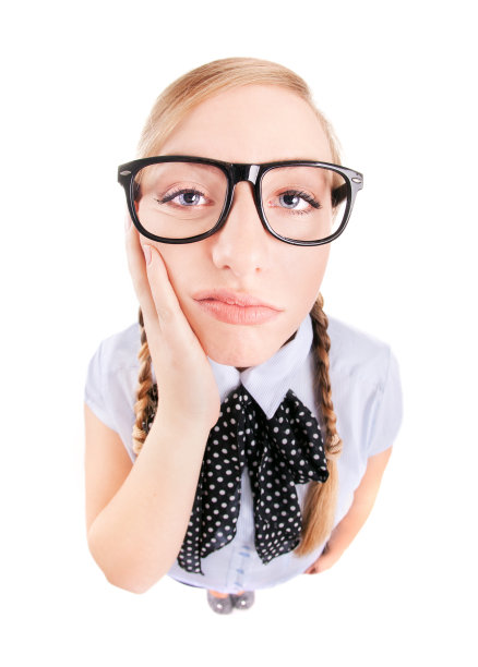 无聊的书呆子女孩还是牙痛的概念图片下载