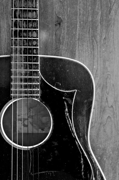 老式吉他，黑白的图片下载