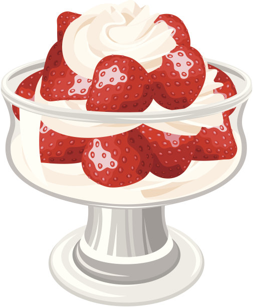 草莓和鲜奶油甜点。矢量插图。图片下载