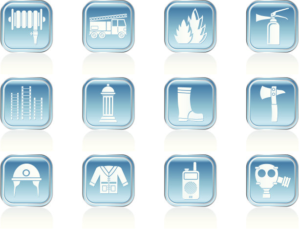 消防队和消防设备图标图片下载