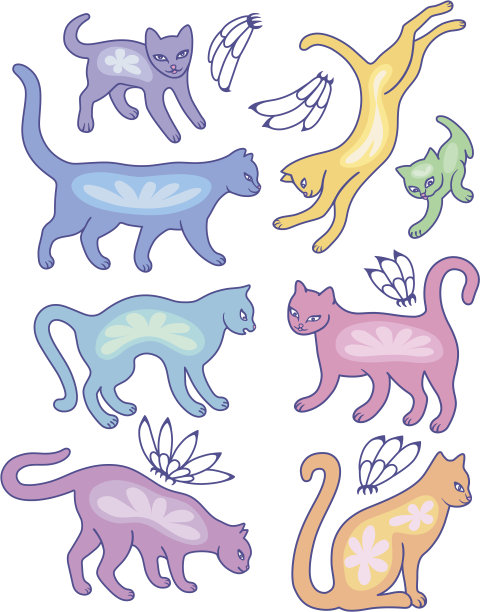 八只猫的剪影和飞花图片下载