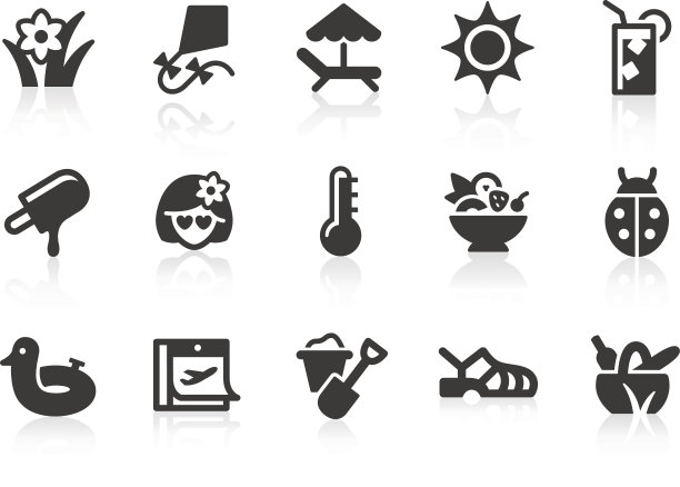 白色背景上的黑色夏季图标图片下载