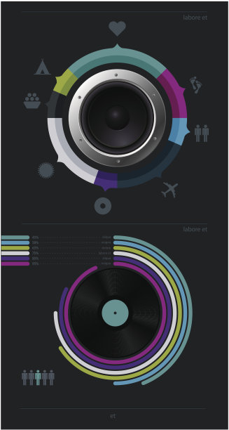 信息图表音乐元素与黑胶和扬声器图片下载