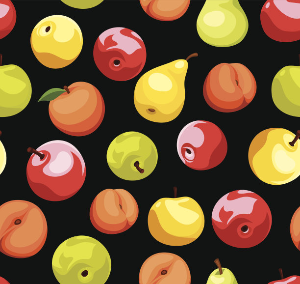 无缝背景与苹果，梨和桃子。矢量插图。图片下载