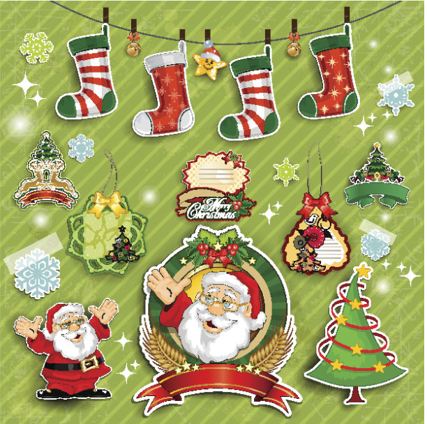 圣诞老人和绿色背景的标签图片下载