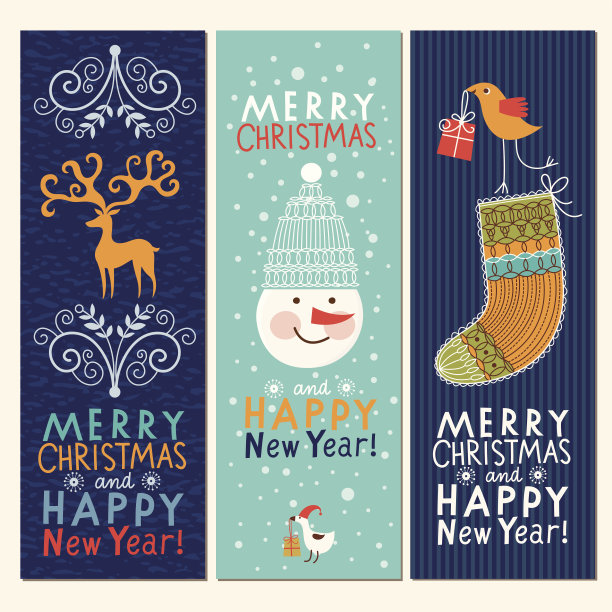 一套圣诞节和新年的垂直横幅图片下载