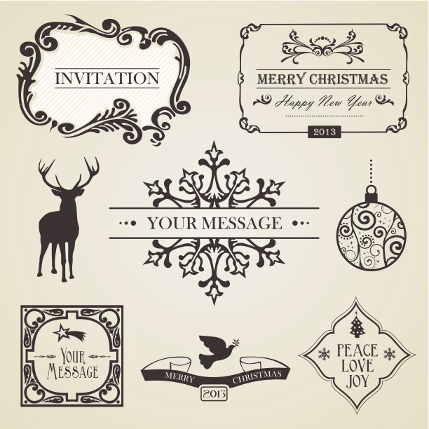 复古圣诞标签套装图片下载
