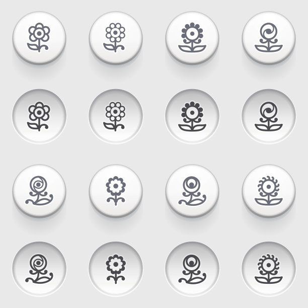 白色按钮上的花朵图标。图片下载