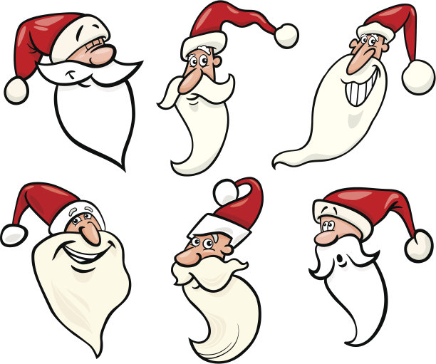 有趣的圣诞老人卡通面孔图标集图片下载