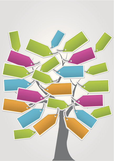树与彩色纸标签图片下载