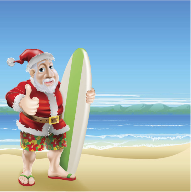 海滩上的圣诞老人图片下载