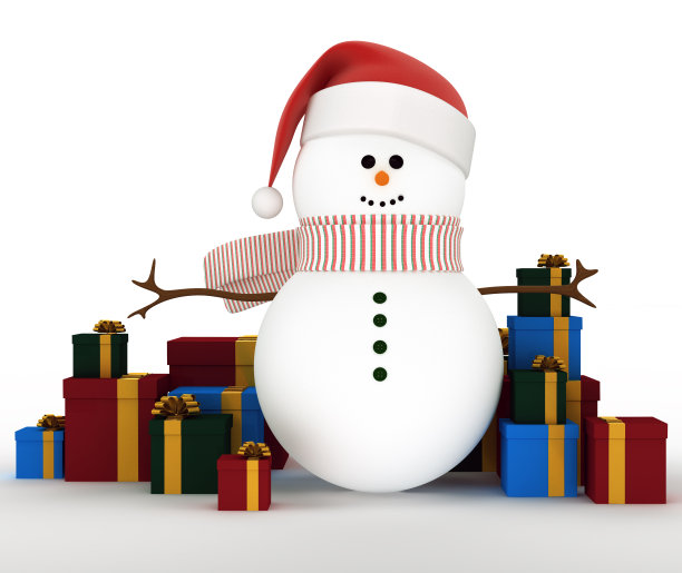 被礼品盒包围的雪人图片下载