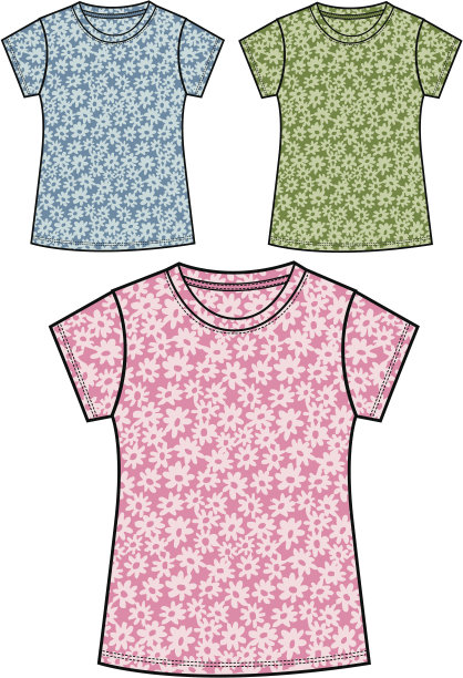 女士圆领花t恤图片下载