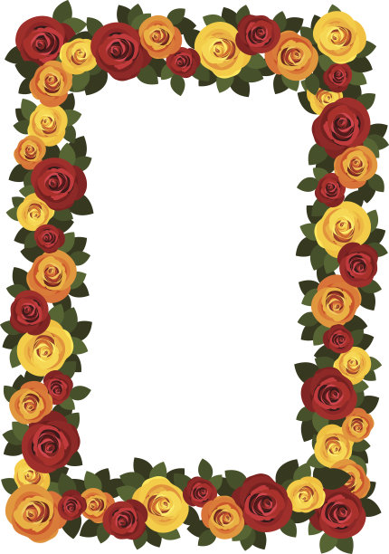 框架与红和黄玫瑰。矢量插图。图片下载