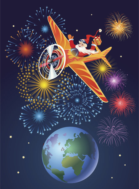 圣诞老人和烟火素材图片