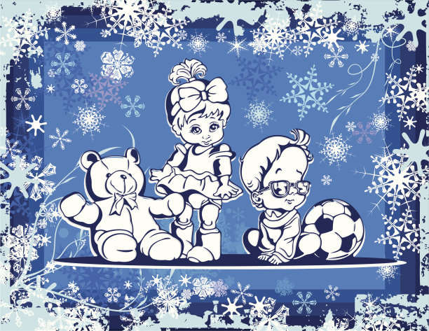 可爱的婴儿矢量插图在冬天的背景图片下载