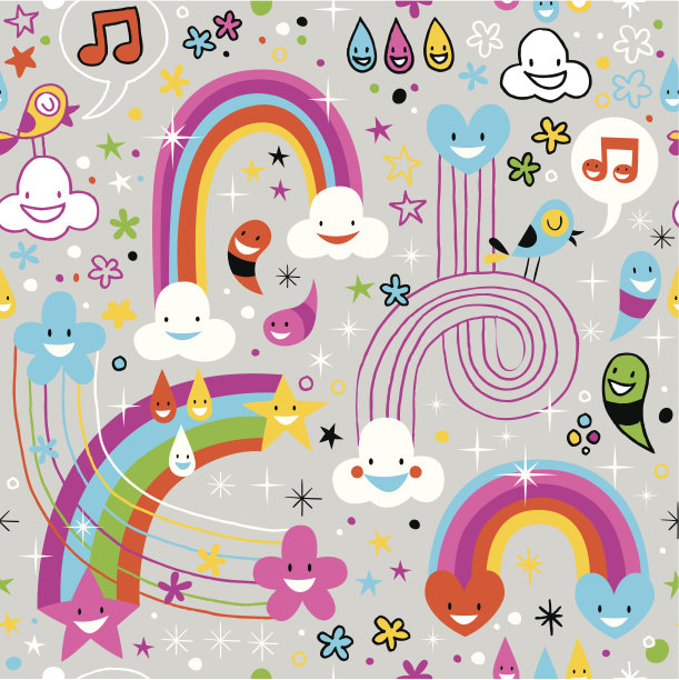 云，彩虹，雨滴有趣的图案图片下载