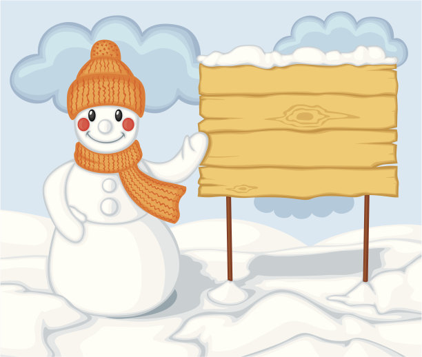 可爱的卡通雪人和广告牌图片下载