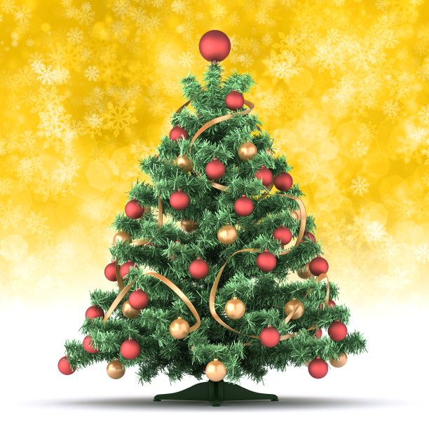 圣诞树上的黄色背景图片下载