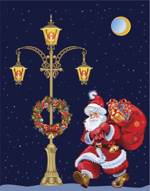 挂着圣诞花环的灯柱图片下载