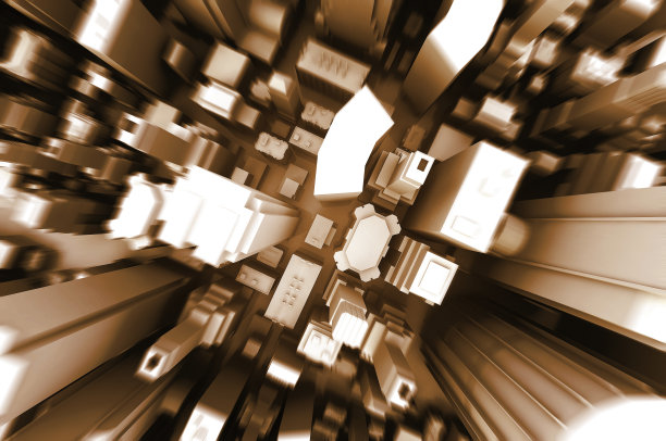 灰色盒子城市背景的抽象三维插图图片下载