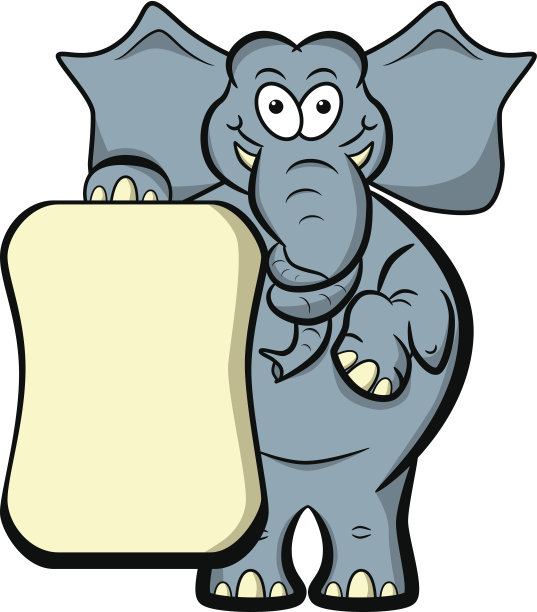 大象插图与打结的鼻子和空白标志。图片下载