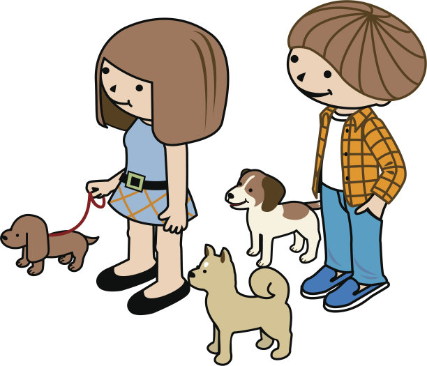 男孩和女孩和狗。图片下载