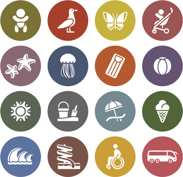 度假，旅游和娱乐，图标集图片下载