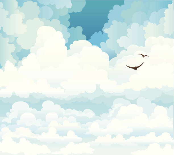 蓝天上的矢量云上有鸟图片下载