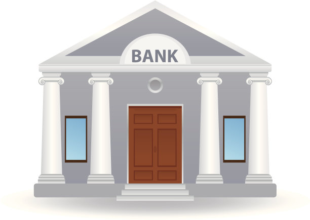 画的是一个有白色柱子和木门的银行图片下载