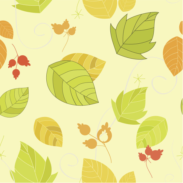 无缝的背景与秋天的树叶和浆果图片下载