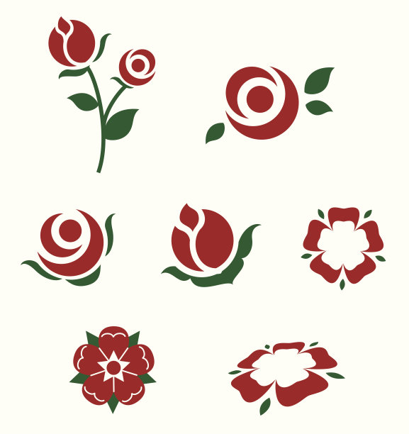 各种红色和绿色玫瑰的极简图标图片下载