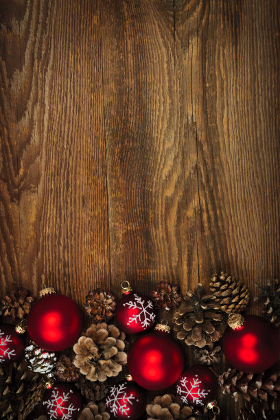 木制背景与圣诞装饰图片下载