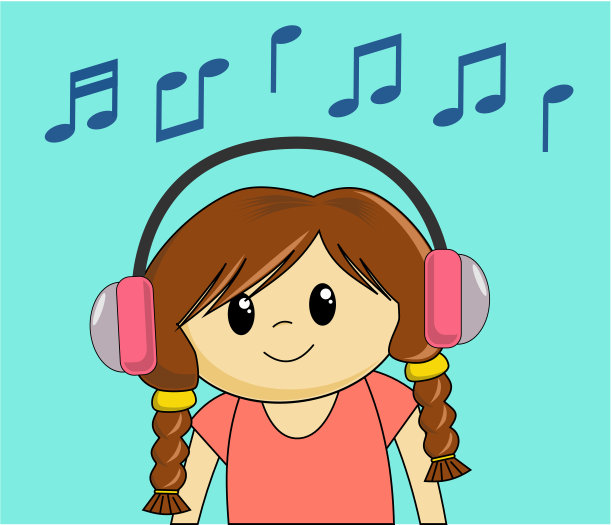 听音乐的女孩(矢量)图片下载