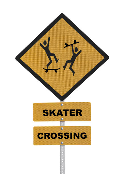 溜冰者过马路小心标志图片下载
