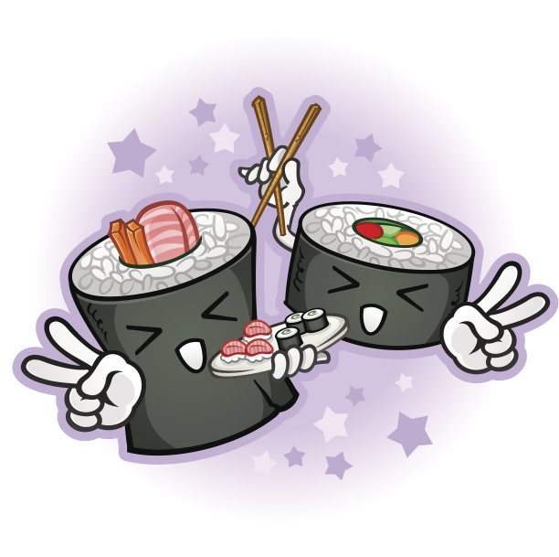 寿司人物拿着筷子和盘子图片下载