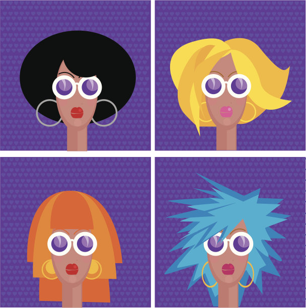 四幅戴着眼镜的迪斯科女郎肖像图片下载