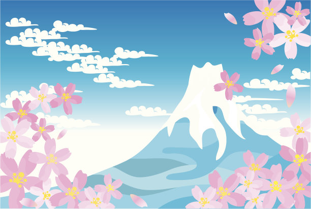 蓝色的富士山和樱花图片下载