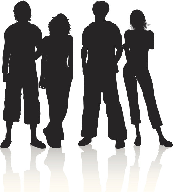 一群朋友的剪影插图图片下载