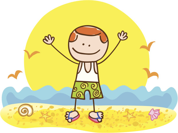 矢量卡通插图的快乐的年轻人在海滩图片下载