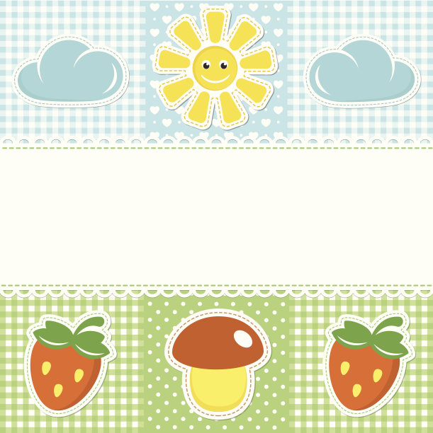 花边边界上的阳光背景蘑菇和草莓图片下载