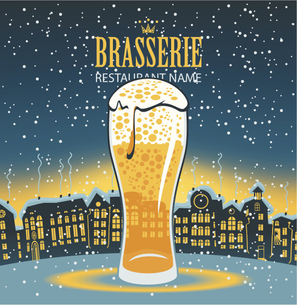 一个有城市和文字的一杯啤酒的插图图片下载