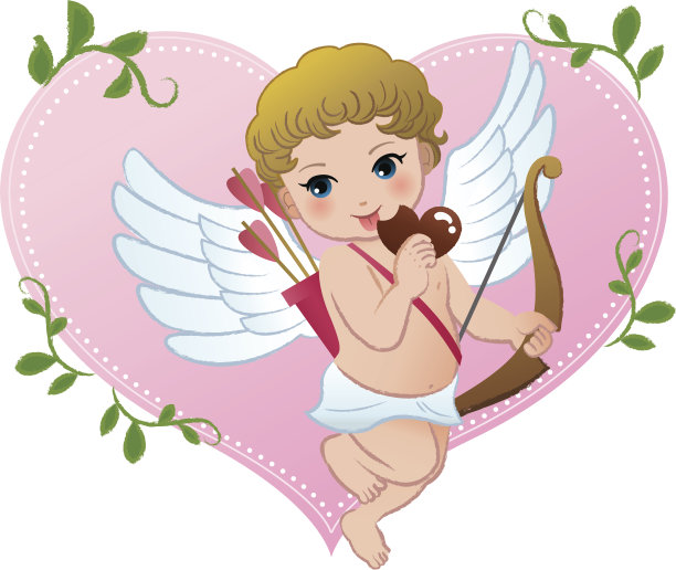 淘气的丘比特咬着心形的巧克力图片下载