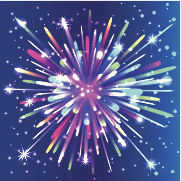 美丽的孤立矢量烟花。敬礼。素材图片