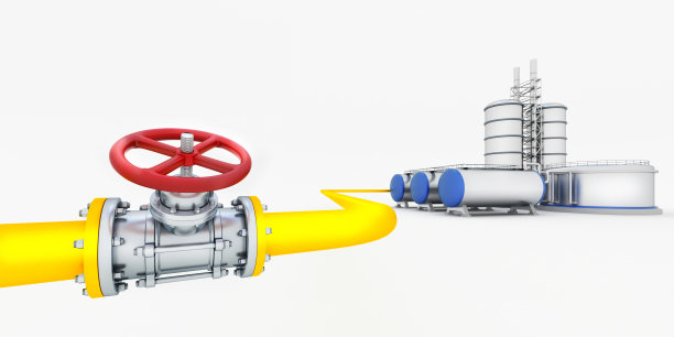 黄色管与红色阀门和油厂图片下载