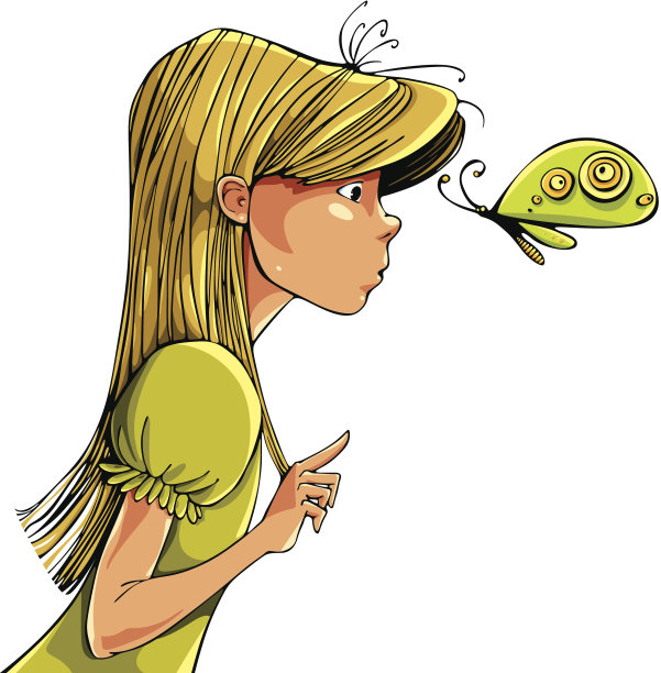 小女孩和大蝴蝶。图片下载