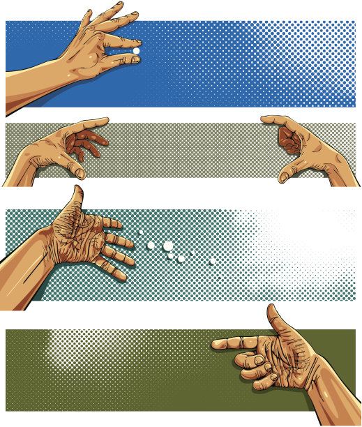 带有手的像素横幅。图片下载