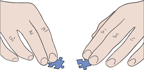 人类的双手组装两个拼图块向量图片下载
