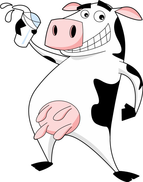 快乐的奶牛和一杯牛奶图片下载